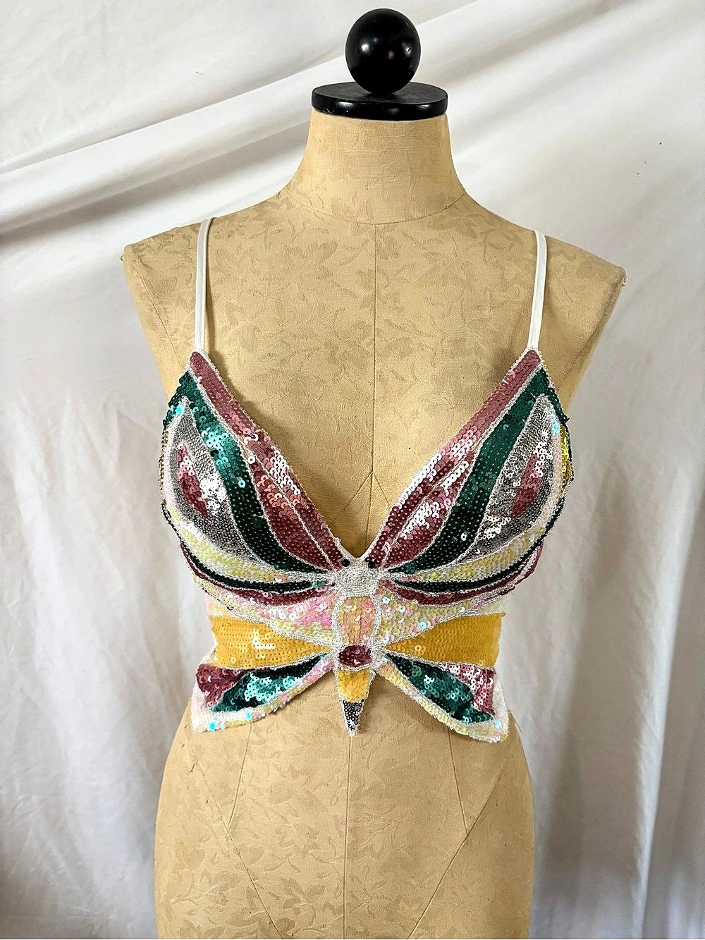 Y2K sequin butterfly top open back camo crop festival costume party boho